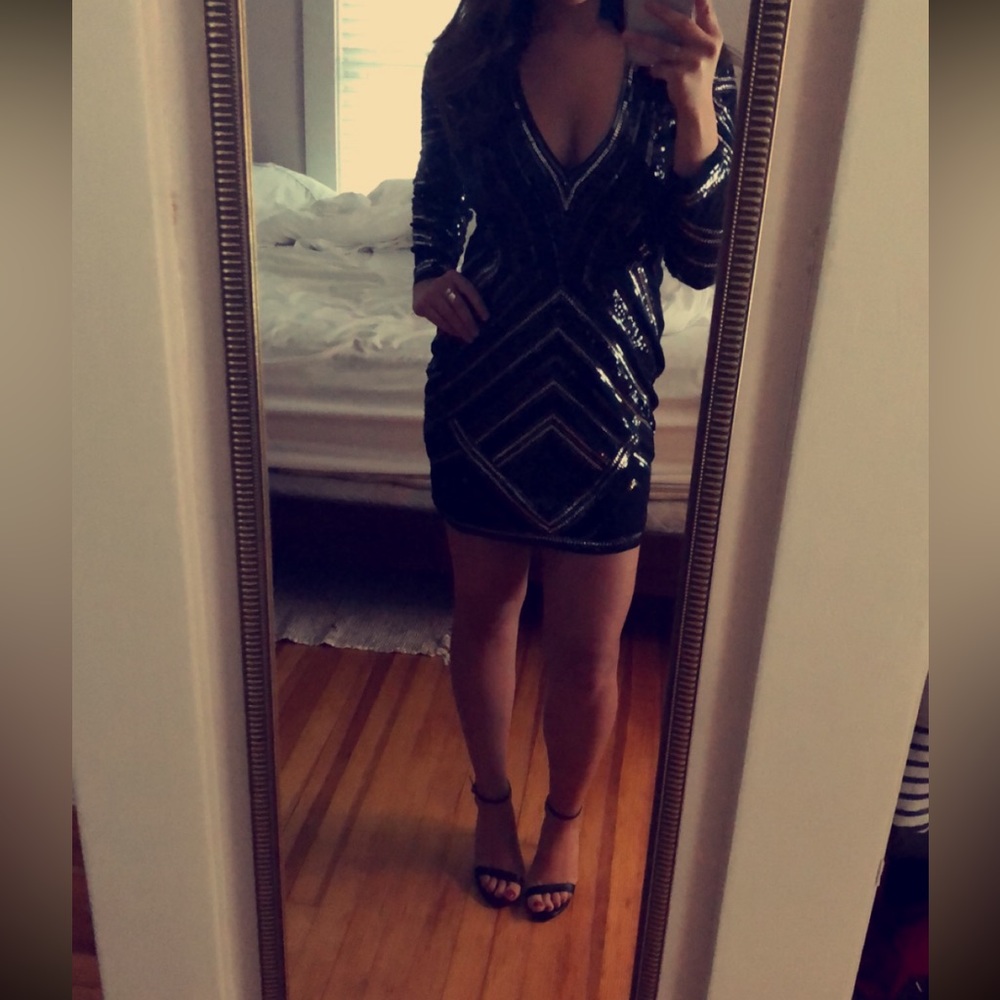 Black sparkly dress.
